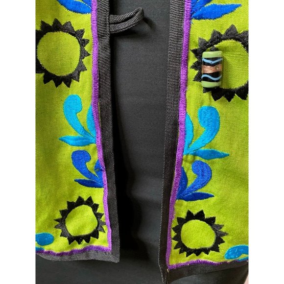 Allure Womens Jacket Green Blue Floral Long Sleeve Toggle Embroidered M - Picture 8 of 12